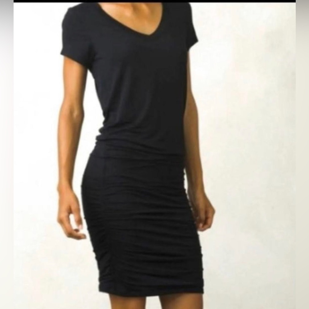 Athleta Topanga Ruched V-Neck Stretch Shirt Dress Black Size XS